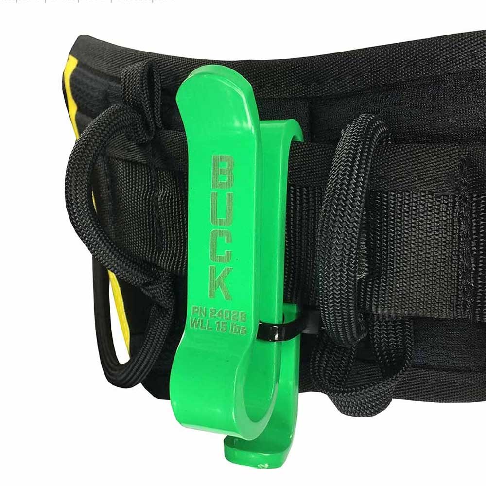 The BuckCarrier™ is a lightweight aluminium chainsaw hook for arborists. Compact, low-profile design fits your saddle without snagging. Available now at Cannings. Example