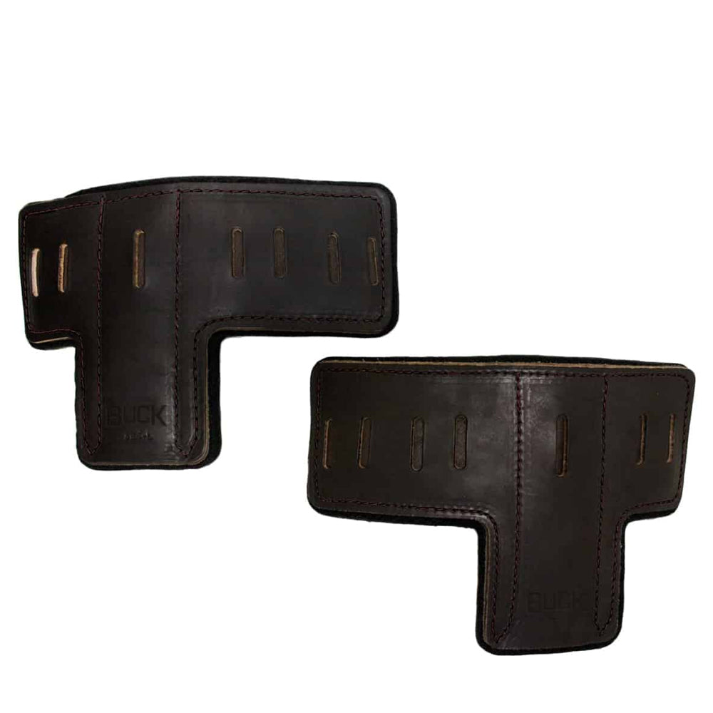 Leather T-pads with 16mm felt backing and a tunnel design that holds the shank and straps in place. Takes one pair of 26in leg straps, sold separately.