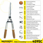 Now in Australia through Cannings: Berger German-made hedge shears with cork handles. 61cm long with 24cm wavy forged blades, shock absorbers, and sap grooves for clean, precise trimming. 3
